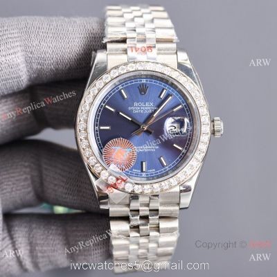 Swiss Quality Copy Rolex Datejust 41 904L Stainless Steel Watch Bright blueDiamonds