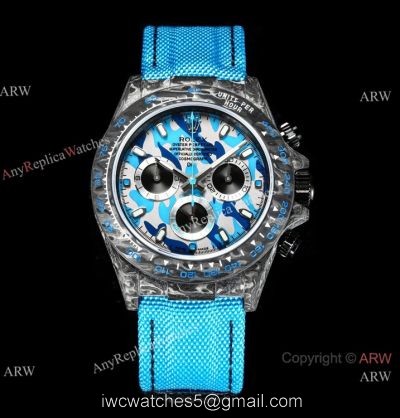 NEW! TW Factory 1-1 Rolex DIW NTPT Carbon Daytona Watch 7750 Chronograph Blue Fabric Leather Band