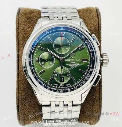 G8 Factory Breitling Premier B01 Chronograph Copy Watch A7750 Olive Green Dial 316L Steel