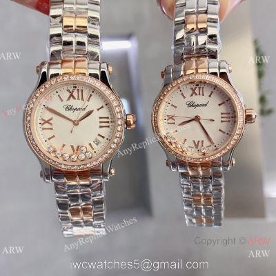 Copy Chopard Happy Sport 2-Tone Rose Gold Couple Watches Best Quality