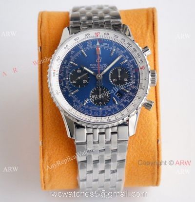 Super Clone Breitling Navitimer 01 Valjoux 7750 Watch Stainless Steel Blue Dial