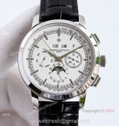 TW Factory Copy Vacheron Constantin Traditionnelle Chronograph Perpetual Calendar Watch White Mop Dial