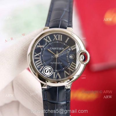 Fake Balloon Blue Cartier V6 Blue Dial Watch with Blue Leather Strap