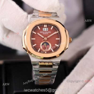 Patek Philippe Annual calendar Nautilus 8215 Two Tone Rose Gold Brown Dial Copy Watches