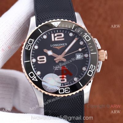 Swiss Quality Longines Hydroconquest Automatic 2-Tone Rose Gold Ceramic Bezel Rubber Strap 41mm