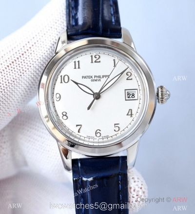 Swiss 9015 Patek Philippe Calatrava Replica Watch Blue Leather Strap
