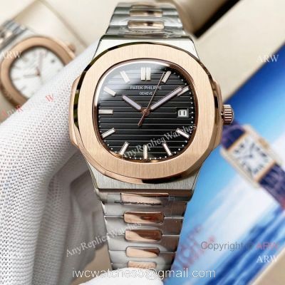 Swiss Quality Patek Philippe Nautilus 8215 Automatic Two Tone Rose Gold Black Dial