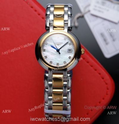 Swiss Quartz Longines PrimaLuna Ladies Watch 2-Tone White MOP Dial