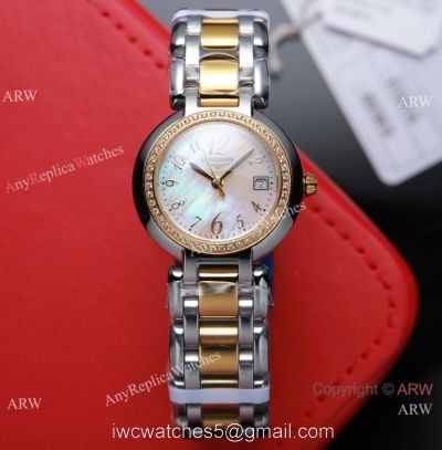 Swiss Quartz Longines PrimaLuna Lady Watch Pink MOP Face Diamond bezel