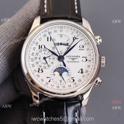Replica Longines Master Collection Moonphase Leather Strap 40MM Watch With Arabic Markers