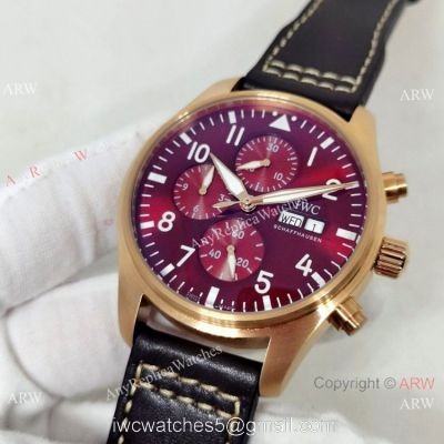Best Replica IWC Pilots Cherry red Face Rose Gold Automatic Watches