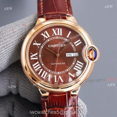 New Brown Face Cartier Ballon Bleu 42mm Replica Watch Brown Leather Strap