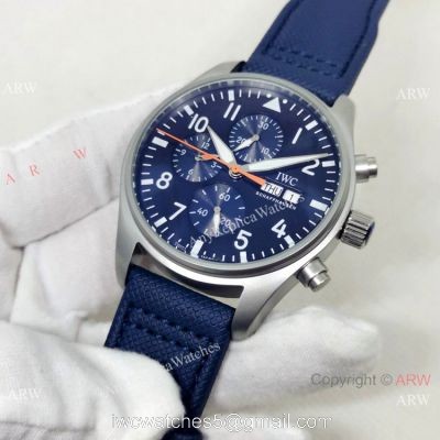 New Copy IWC Pilots Automatic Watch Orange Hand Blue Leather Strap