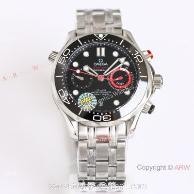 Swiss 9900 Omega Seamaster Diver 300m Americas Cup Replica Watch 44mm Black Ceramic Bezel
