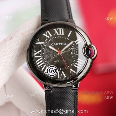 New Replica V6 Balloon Blue Cartier All Black Leather Watch