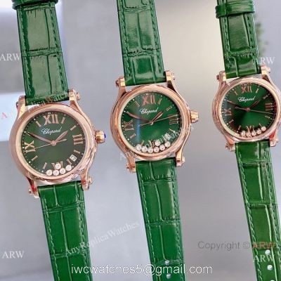 Copy Chopard Happy Sport Quartz Watch Rose Gold Olive Green Face