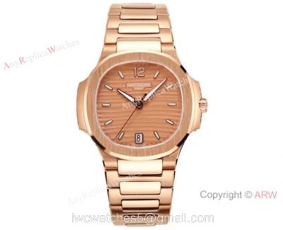 Swiss Cal.324 SC Patek Philippe Lady-Nautilus Copy Watches Rose Gold Dial