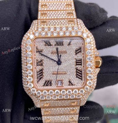 BV Factory Cartier Santos de Watch Iced Out Rose Gold Case