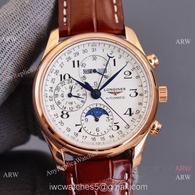 Swiss Quality Longines Master Moon Phase Watch Citizen Rose Gold White Dial 40mm