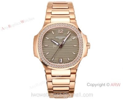 Swiss Cal.324 SC Patek Philippe Nautilus Watches Diamond Bezel Green Dial for Women