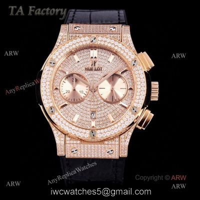 Swiss Replica Hublot Big Bang Chronograph 45mm Rose Gold Diamond Watch For Men