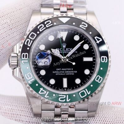 Left-Hand Rolex Watch  GMT Master II &8216;Sprite with Green and Black Bezel Watch Super Clone 3186 Movement