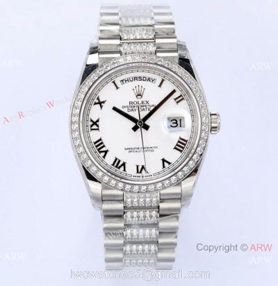 (EWF) Highest Quality Rolex Day-Date Wrist 36mm White Roman Dial Diamond Band