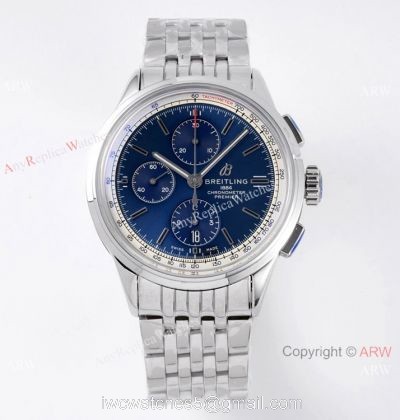 2021 New Copy Breitling Premier Chronograph BLS A7750 SS Blue Dial Watch 42mm